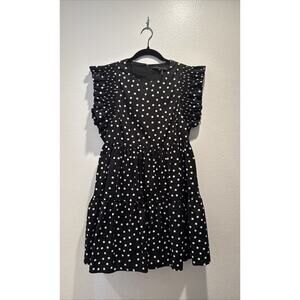 English Factory Womens Size XS Polka Dot Print Babydoll Mini Dress Pockets Retro